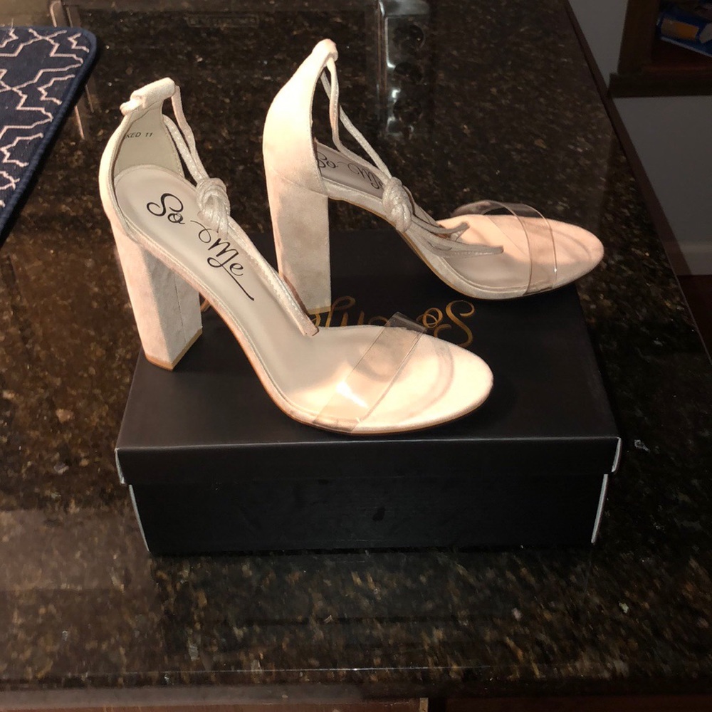 Suede lace up nude high heels
